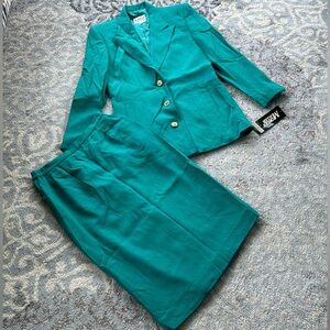 Vintage Morgan Miller Wool Blazer Skirt Suit Set Green 14